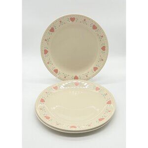 Vtg. Corelle By Corning Forever Yours Beige Plates W/ Pink Hearts 6" Set Of 4